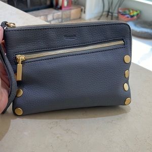 Hammitt mini gray leather purse in baby blue/gray color with red interior